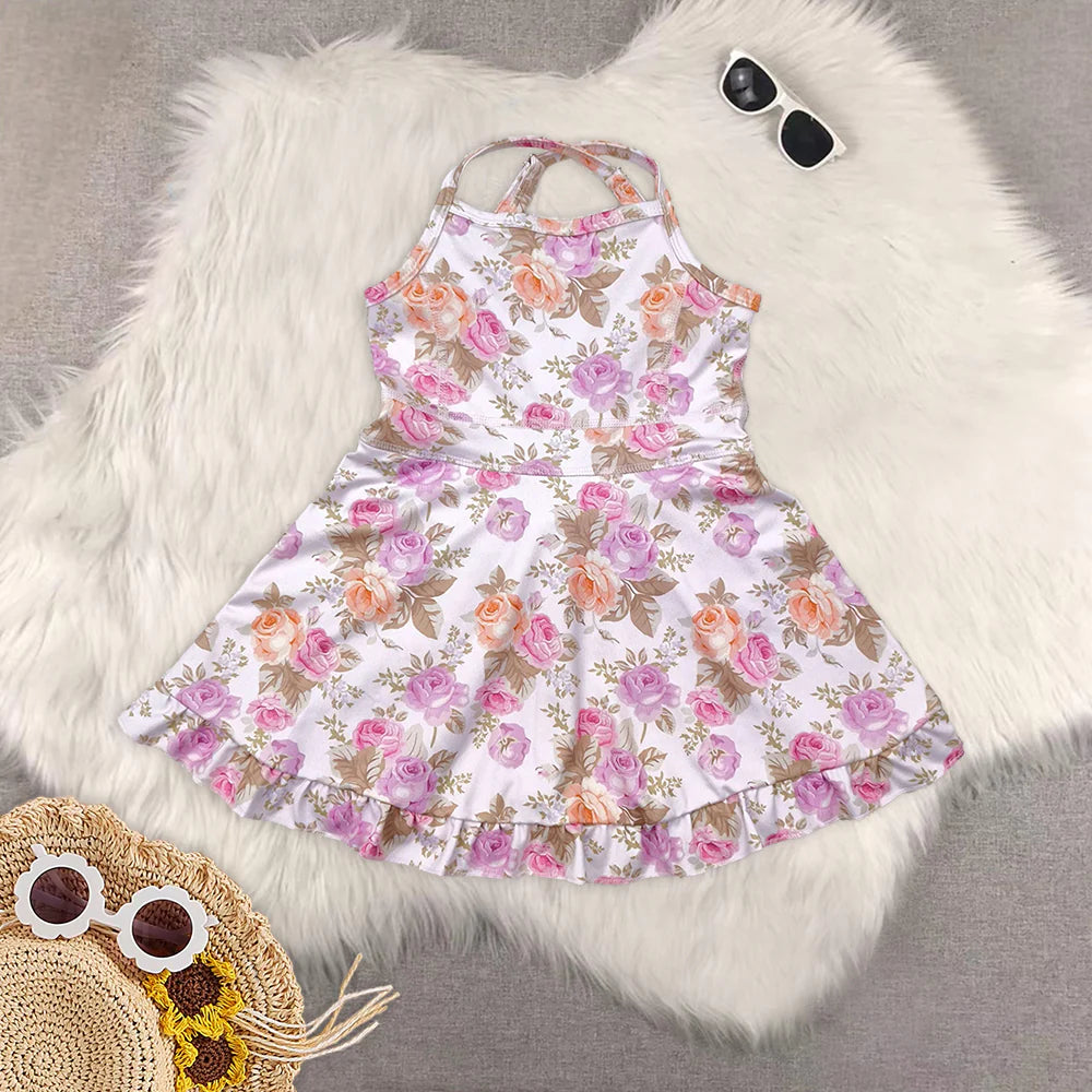 yoga dress with shorts flowers/bows RTS Sibling Clothes