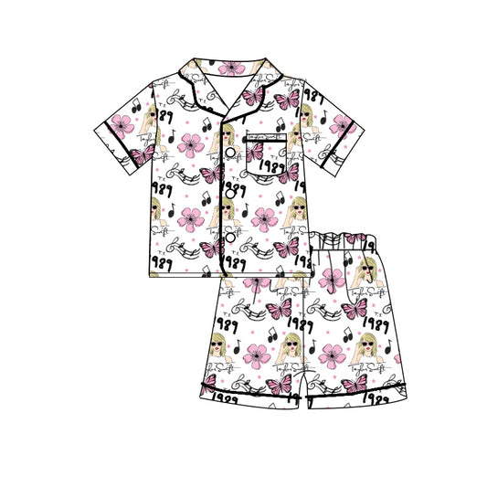 Custom 1989 Country singer flowers white pocket short sleeve shorts girls pajamas moq 3