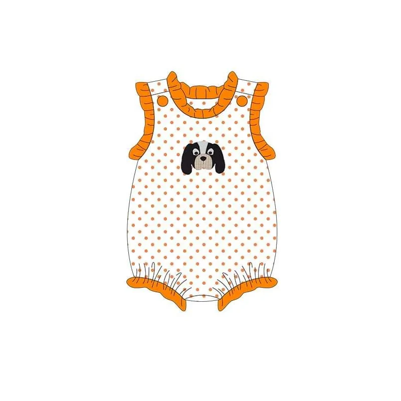 custom S cute dog football orange dot sleeveless girls romper