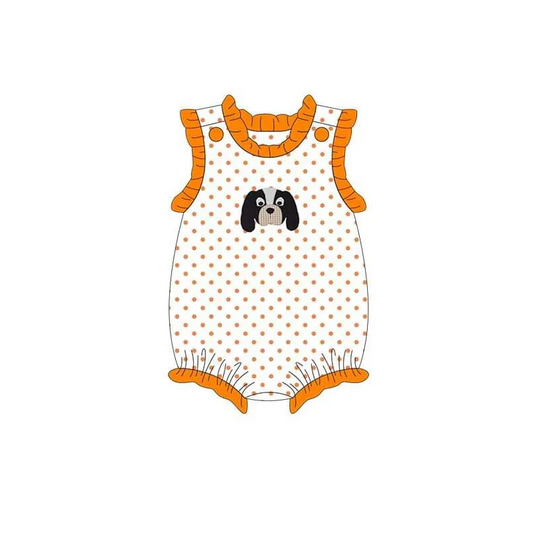 custom S cute dog football orange dot sleeveless girls romper