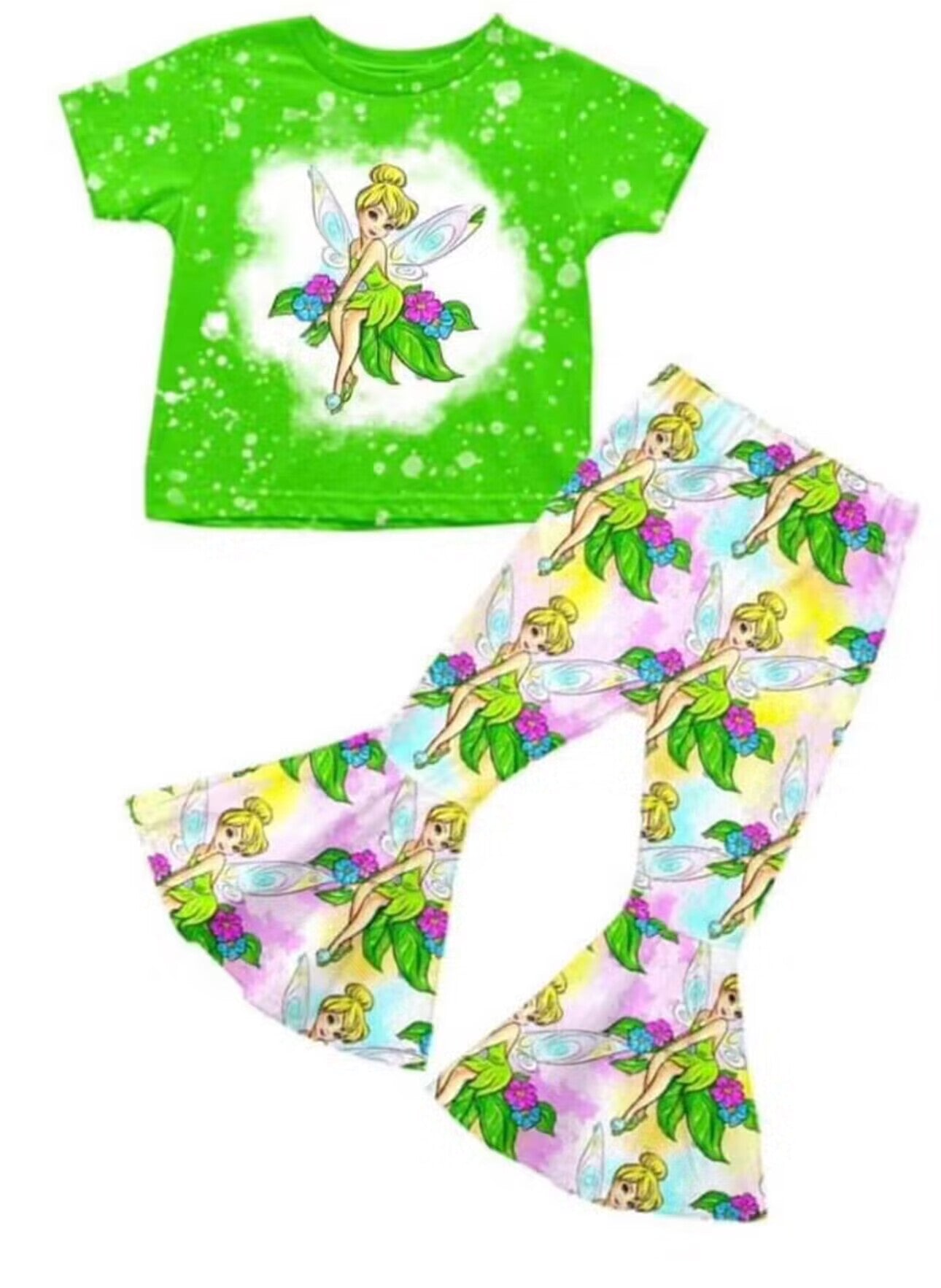 custom cartoon spirit green short sleeve pants girls set