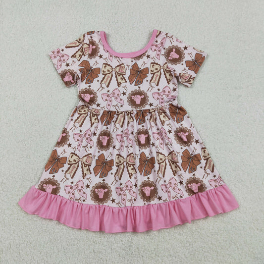 GSD3384 Cow Bows Pink Short Sleeve Girls Dress