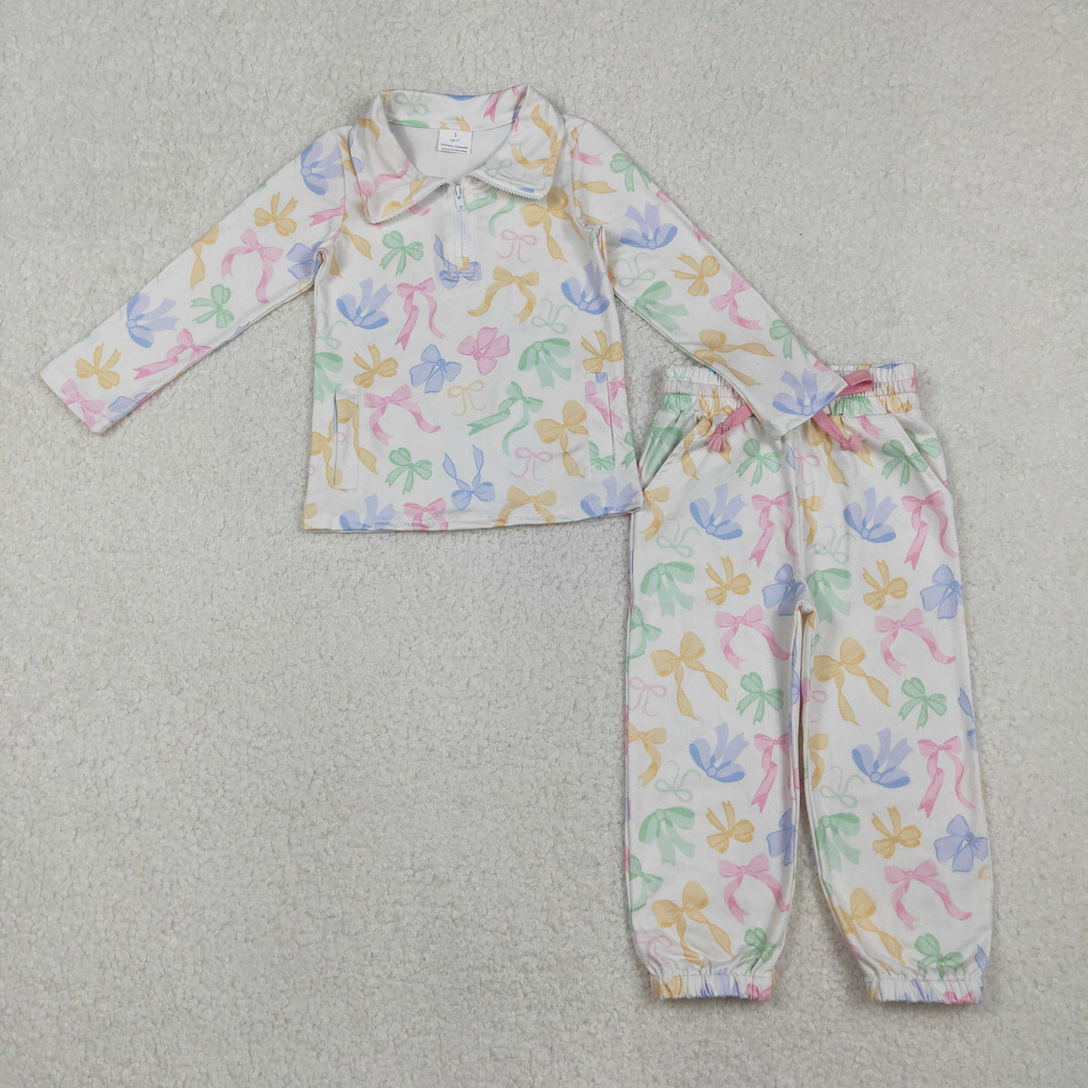 GLP2886 colorful bows zipper long sleeve pants girls set