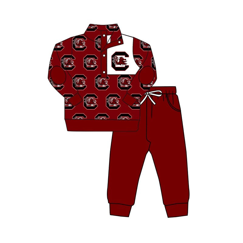 custom football team animals dark red long sleeve pullover pants boys set