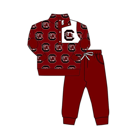custom football team animals dark red long sleeve pullover pants boys set