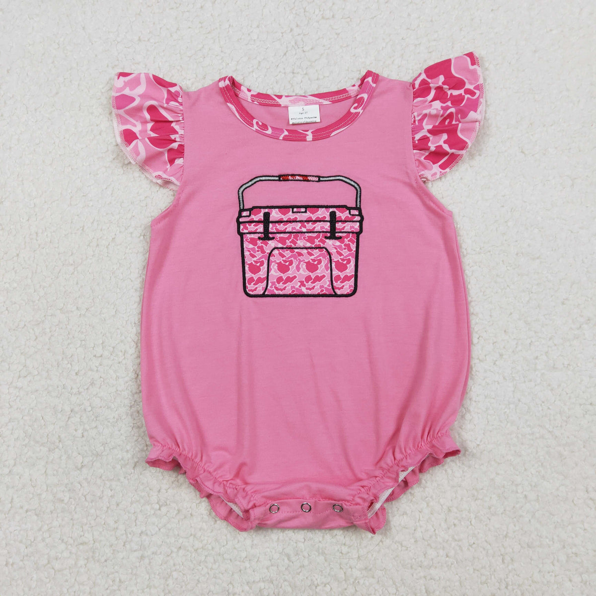 Embroidery SR3762 Fishing Box Hot Pink Camo Short Sleeve Girls Romper