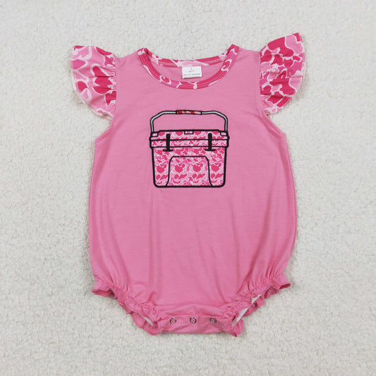 Embroidery SR3762 Fishing Box Hot Pink Camo Short Sleeve Girls Romper