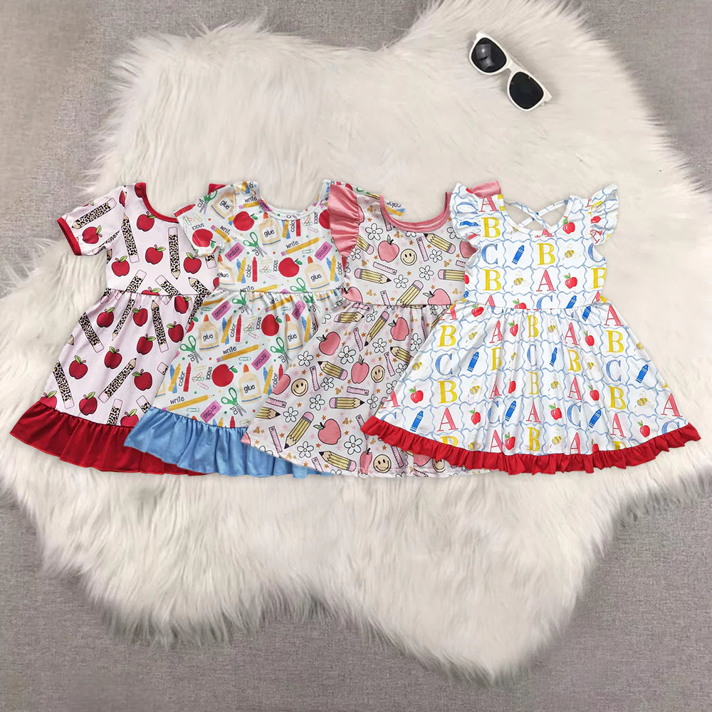 back to school apple girls dress RTS sibling clothes