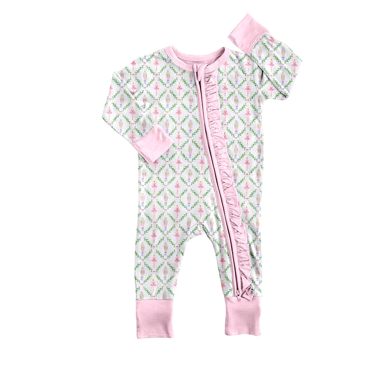 custom Christmas dance girl pink long sleeve zipper girls romper