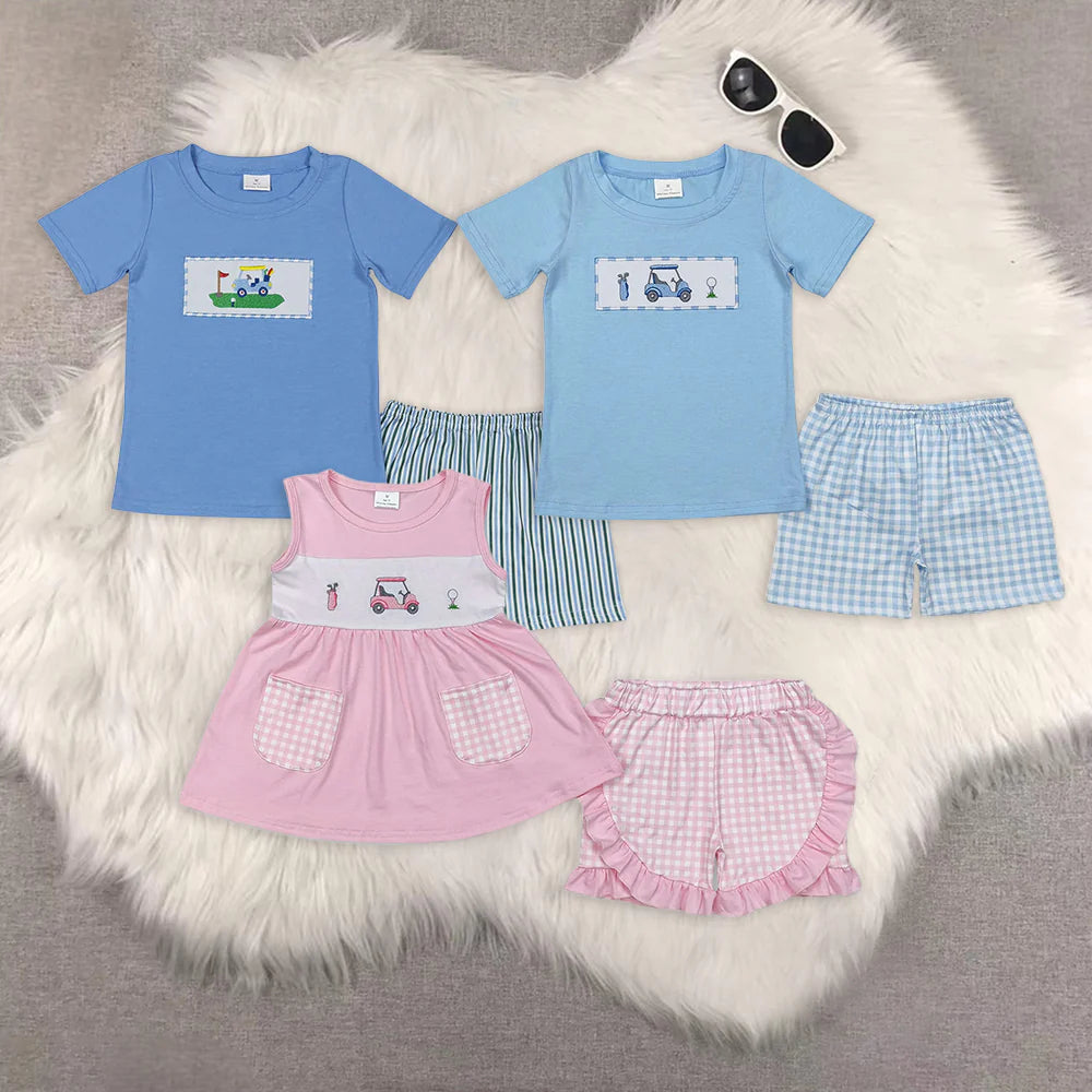 cartoon golf Summer girls/boys set Sibling Clothes RTS