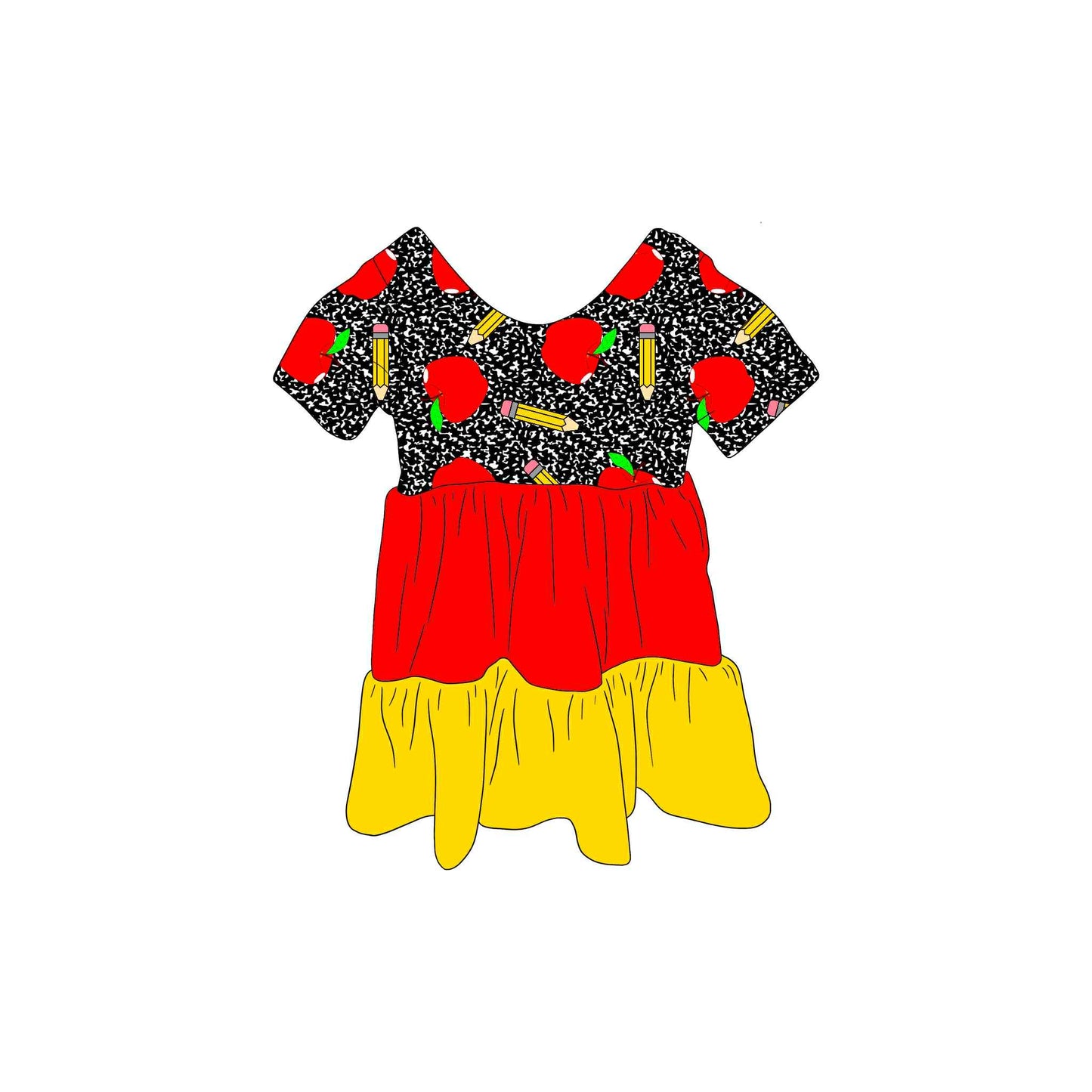 custom back to school apple pen leopard red yellow short sleeve girls dress