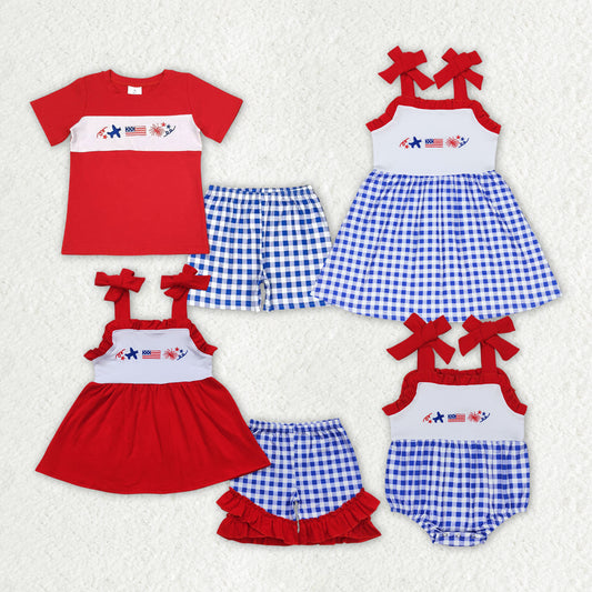 embroidery July 4th flag fireworks sibling clothes
