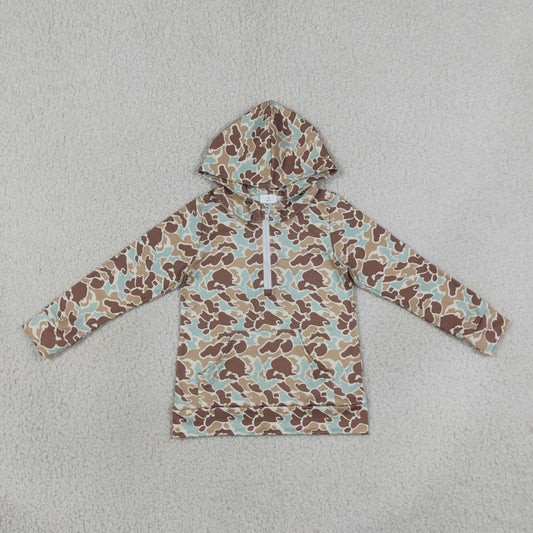 BT1850 Hunting Camo Pocket Zipper Hoodie Long Sleeve Boys Top