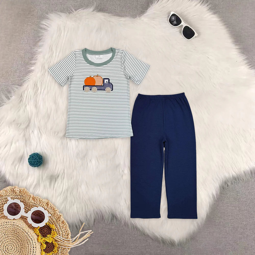 embroidery pumpkin/farm boys set RTS sibling clothes