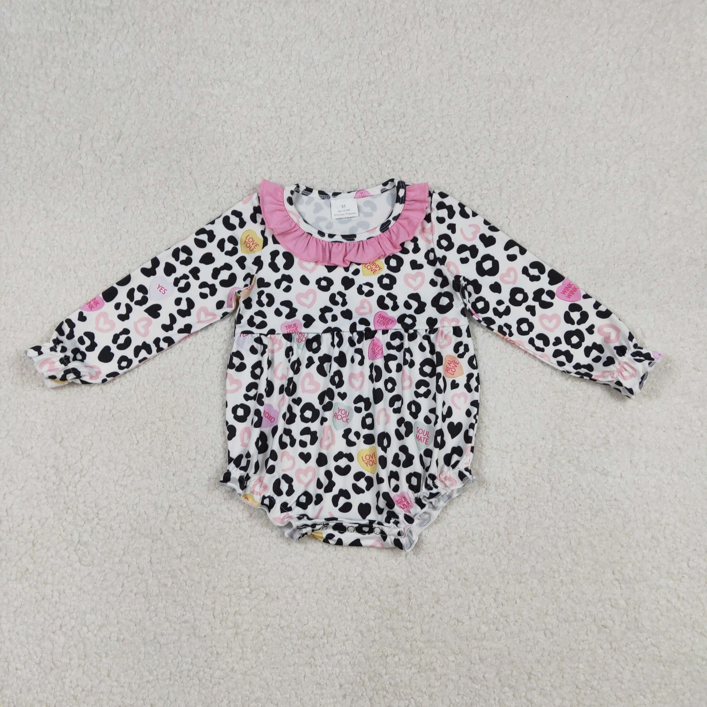 LR2638 heart leopard long sleeve girls romper