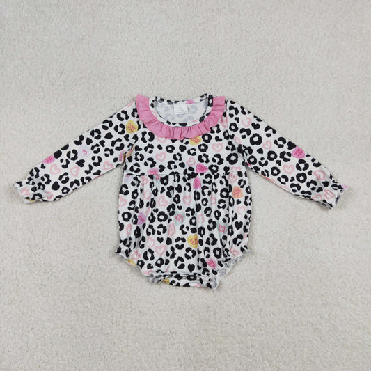 LR2638 heart leopard long sleeve girls romper
