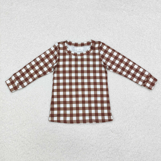 BT0853 brown checkered long sleeve boys top