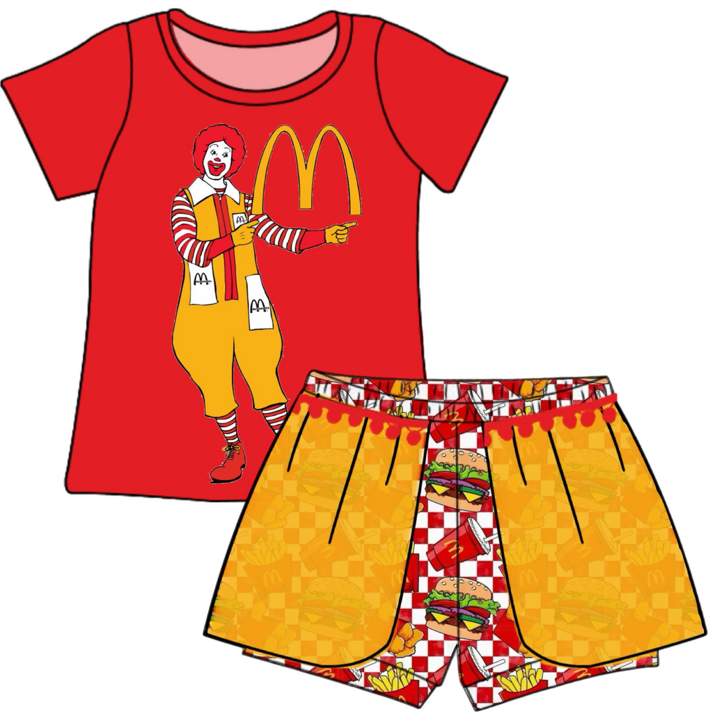 custom style cartoon M red short sleeve shorts girls set tat 6-8 weeks