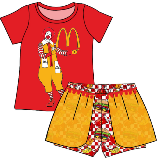 custom style cartoon M red short sleeve shorts girls set tat 6-8 weeks