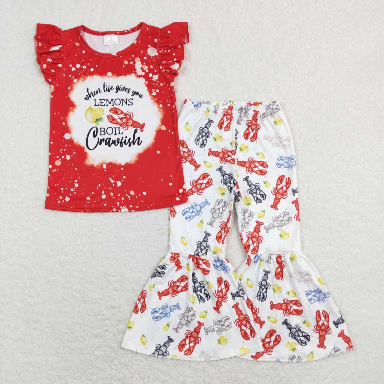 GSPO1170 Lemons Cray Red Short Sleeve Pants Girls Set