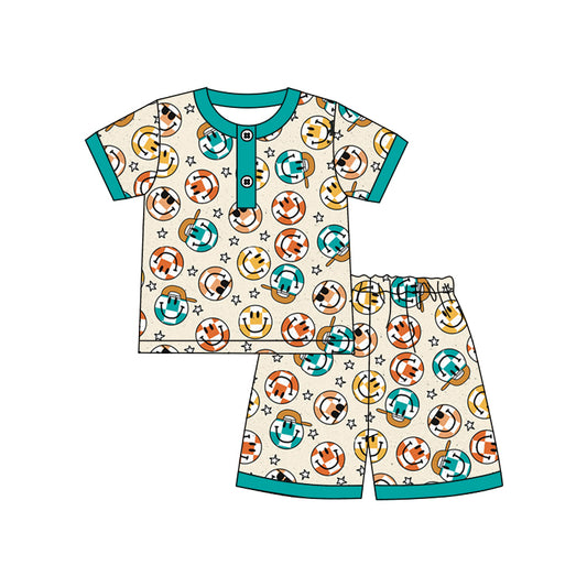 preorder BSSO0538 Colorful Smile Star Green Short Sleeve Shorts Boys Summer Pajamas