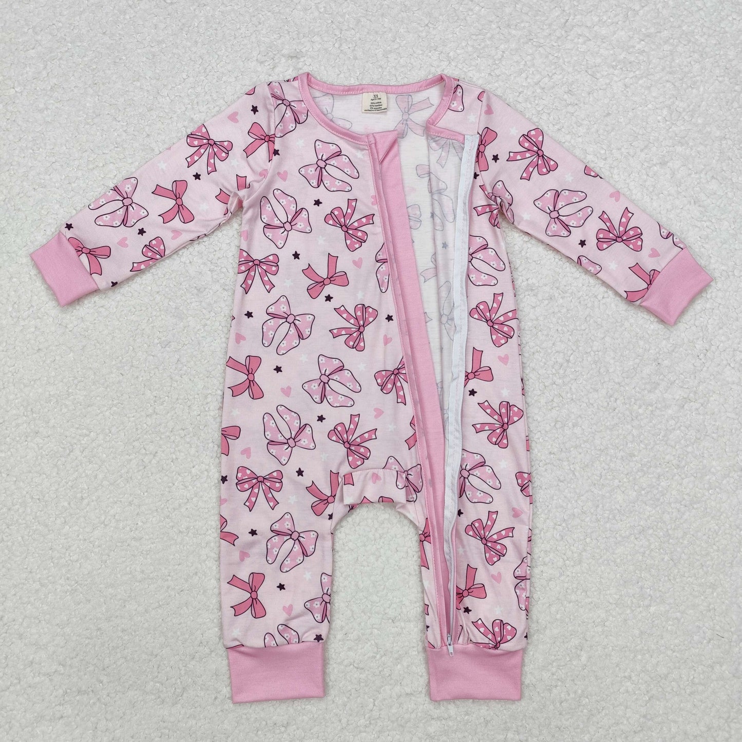 bamboo LR1608 pink bows heart long sleeve zipper girls romper