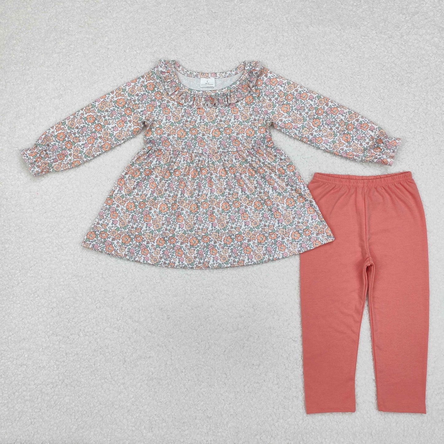 GLP1388 colorful flowers long sleeve pink pants girls set