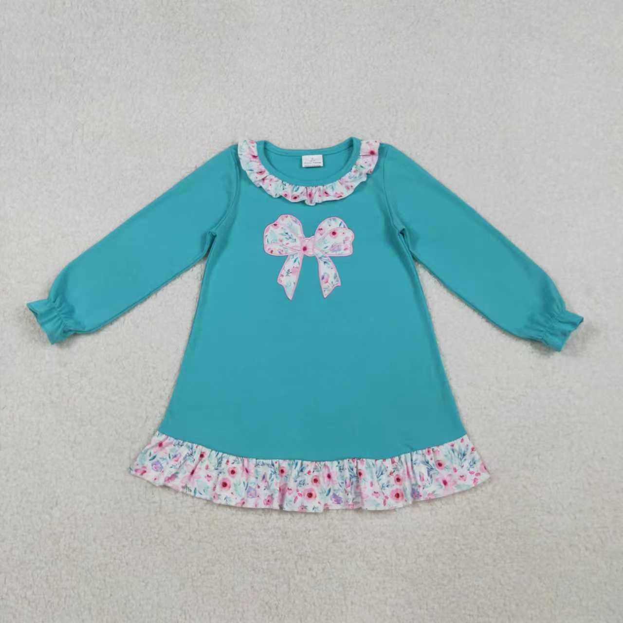 Embroidery Floral Bows Blue Dress/Romper Sibling Clothes RTS sibling clothes