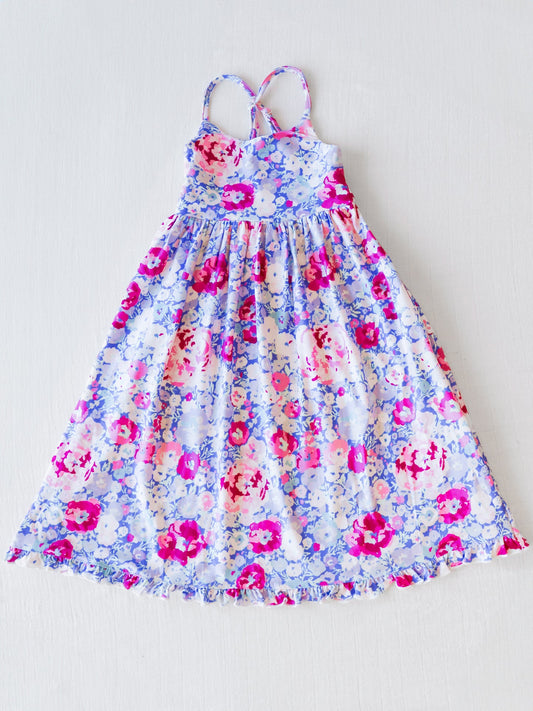 custom purple flowers girls dress Summer (moq 3) tat 6-8 weeks