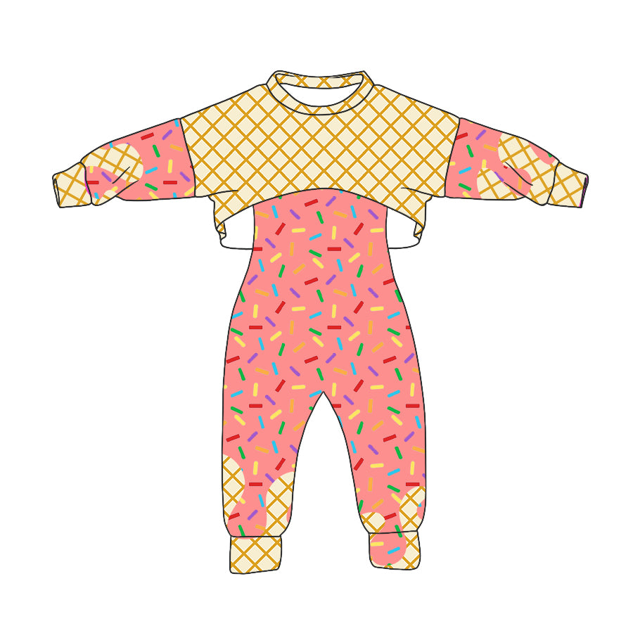 custom moq 3 pink ice long sleeve jumpsuits 2pc girls set