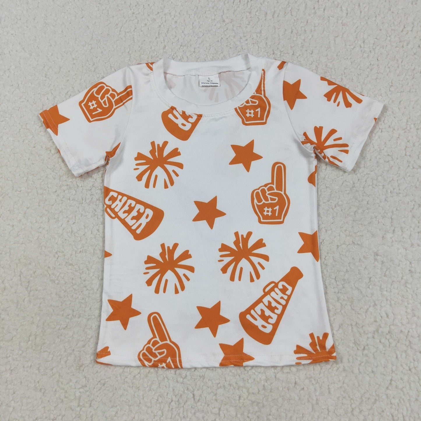 GT1090 cheer star firework orange short sleeve girls top