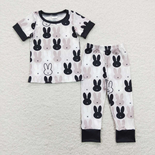 BSPO0317 Easter Black Rabbit Checkered Short Sleeve Pants Boys Pajamas