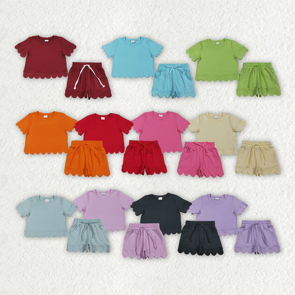 Solid Color Scallop Girls Set RTS Sibling Clothes