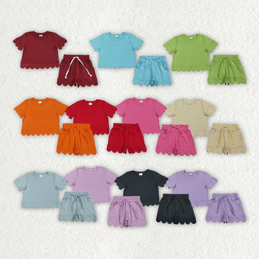 Solid Color Scallop Girls Set RTS Sibling Clothes