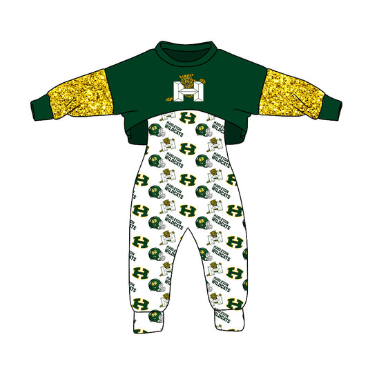 custom S 10.16 Green long sleeve kids jumpsuit set