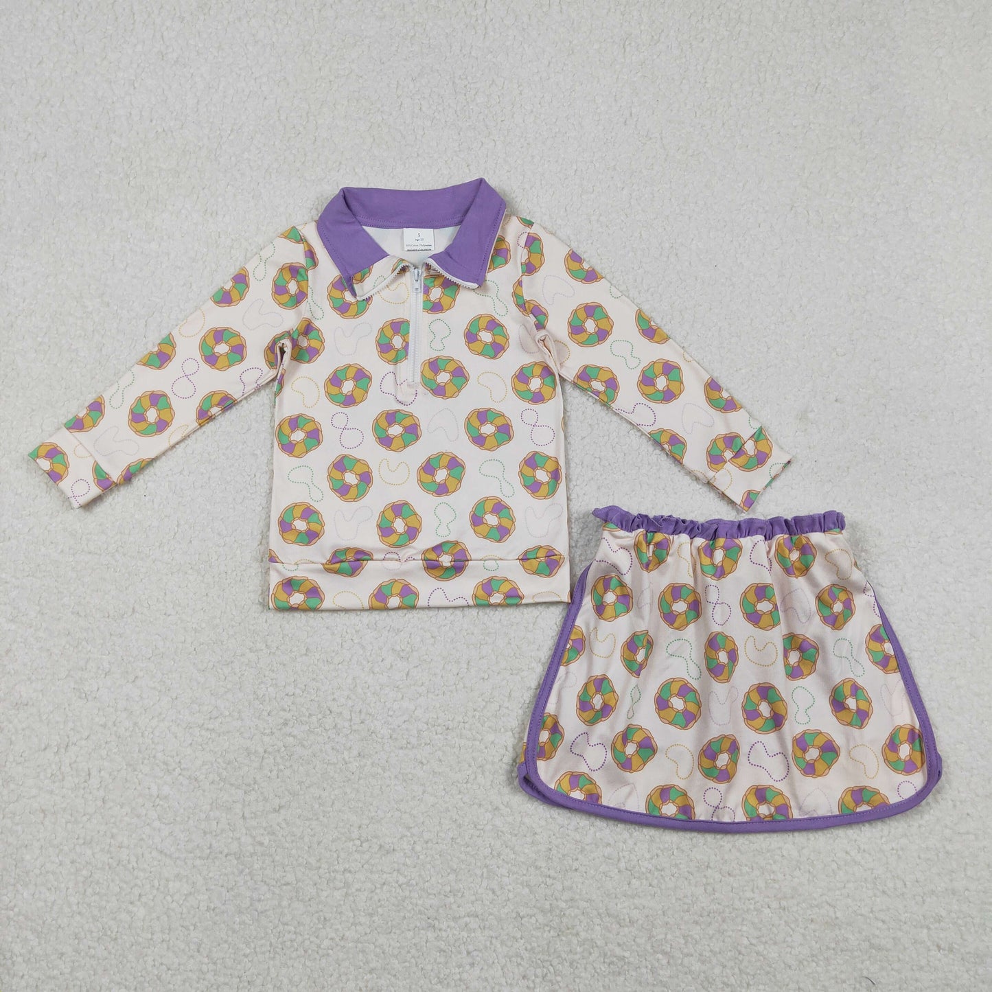 Mardi Gras Zipper Long Sleeve Skorts Girls Set Sibling Clothes