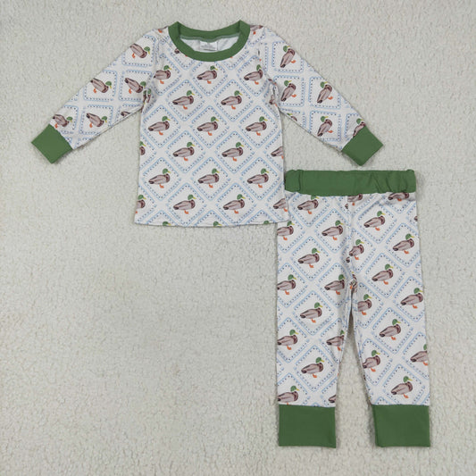 Custom moq 20 bamboo hunting mallard duck green long sleeve pants boys pajamas