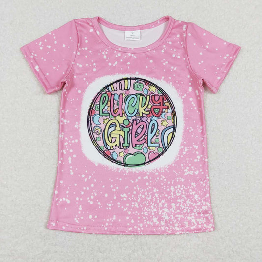 GT0375 St. Patrick lucky girl pink short sleeve girls t-shirt