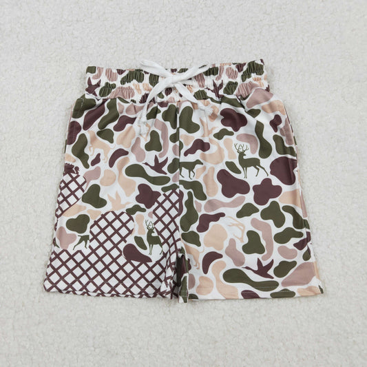 SS0652 hunting deer dog mallard duck camo checkered boys shorts