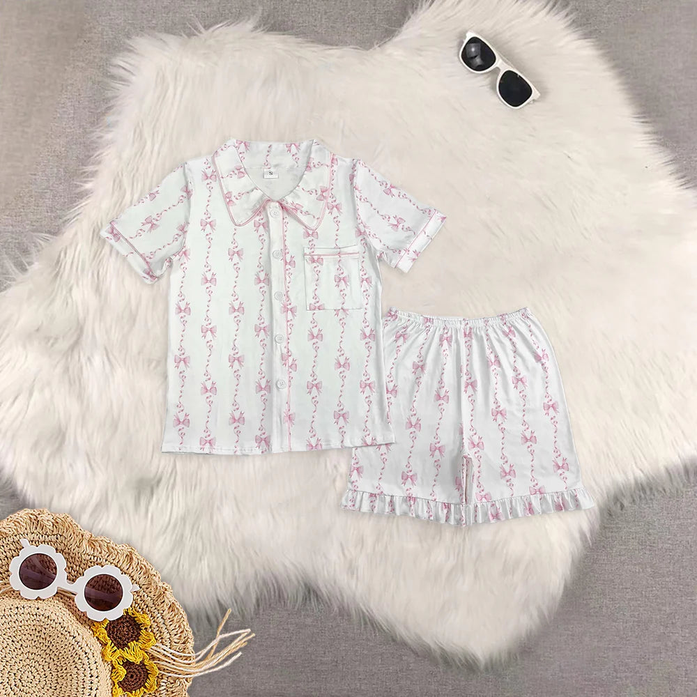 mama and me pink bows pajamas RTS sibling clothes