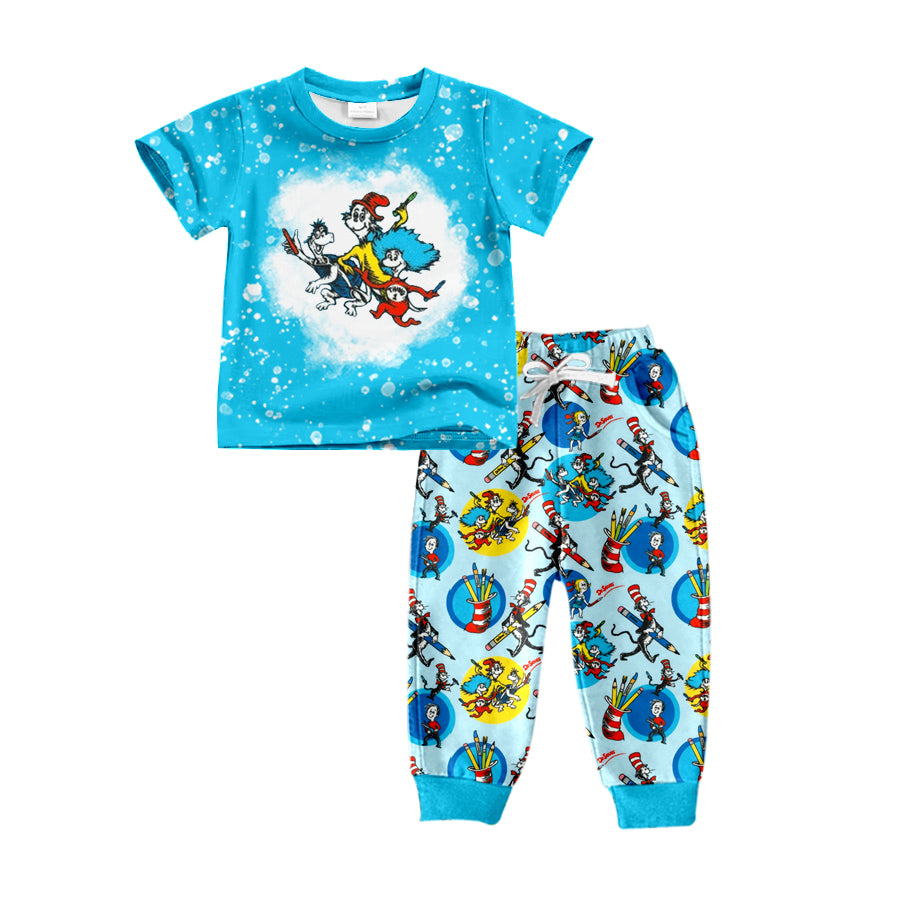 custom moq 3 Christmas cartoon Dr blue short sleeve pants boys set