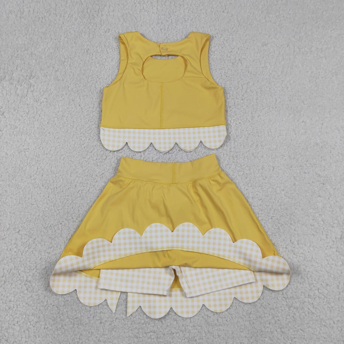 GSD3324 Yoga Solid Color Yellow Sleeveless Bows Skorts Girls Set