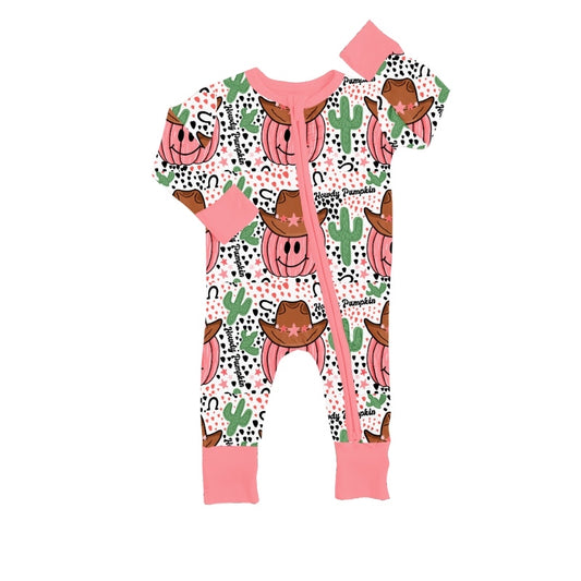 custom S 9.2 Western pumpkin cactus pink kids romper