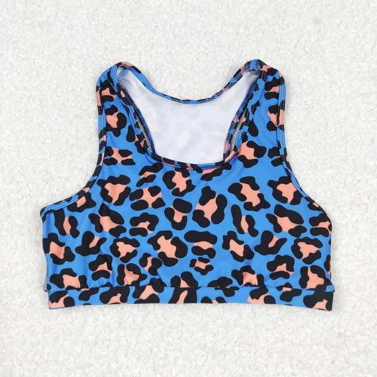 GT0517 leopard blue kid's racer crop tanks