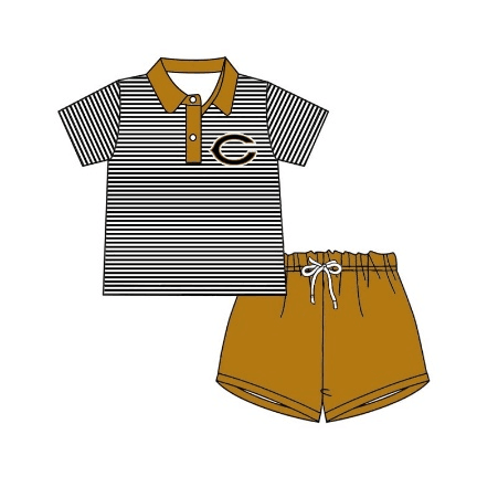 custom style C football black striped short sleeve golden shorts boys set