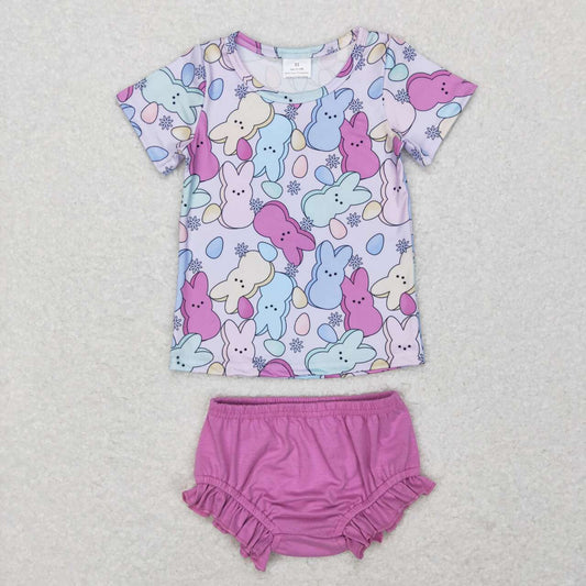 GBO0197 Easter rabbit purple short sleeve girls bummie set