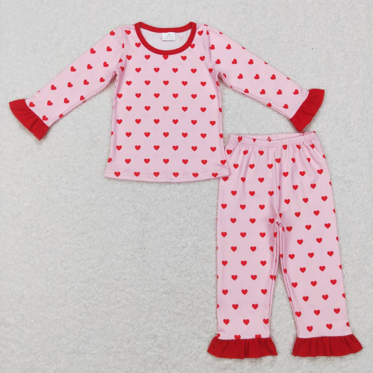 GLP0864 Red heart pink long sleeve pants girls pajamas