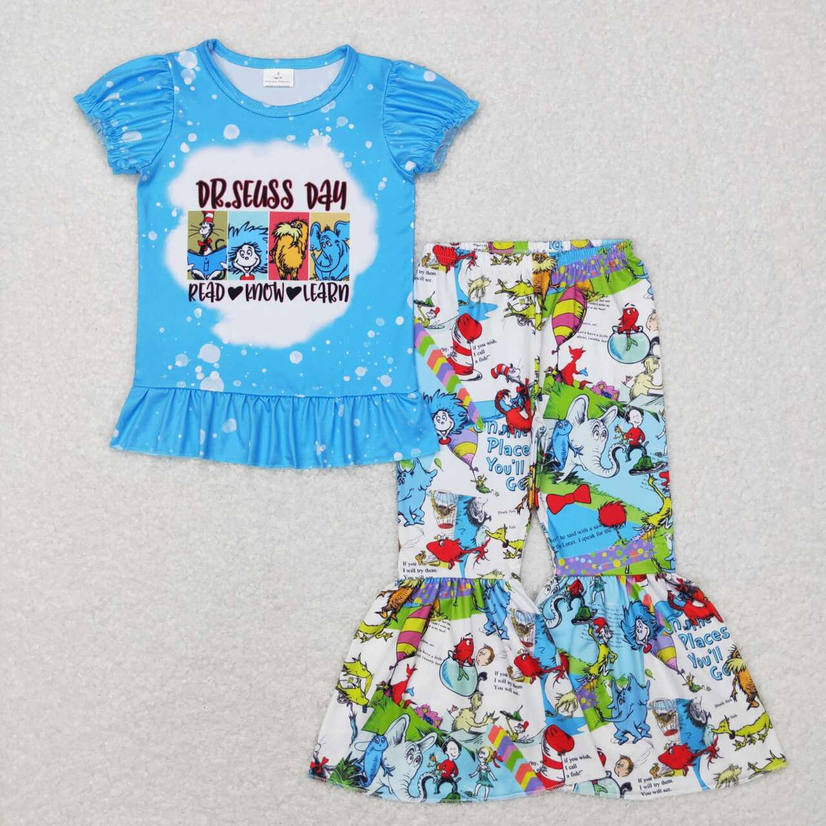 GSPO1099 Dr cartoon blue short sleeve blue pants girls set