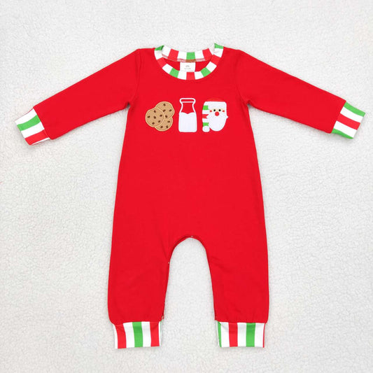 LR0629 Christmas Santa Claus cookie red long sleeve boys romper