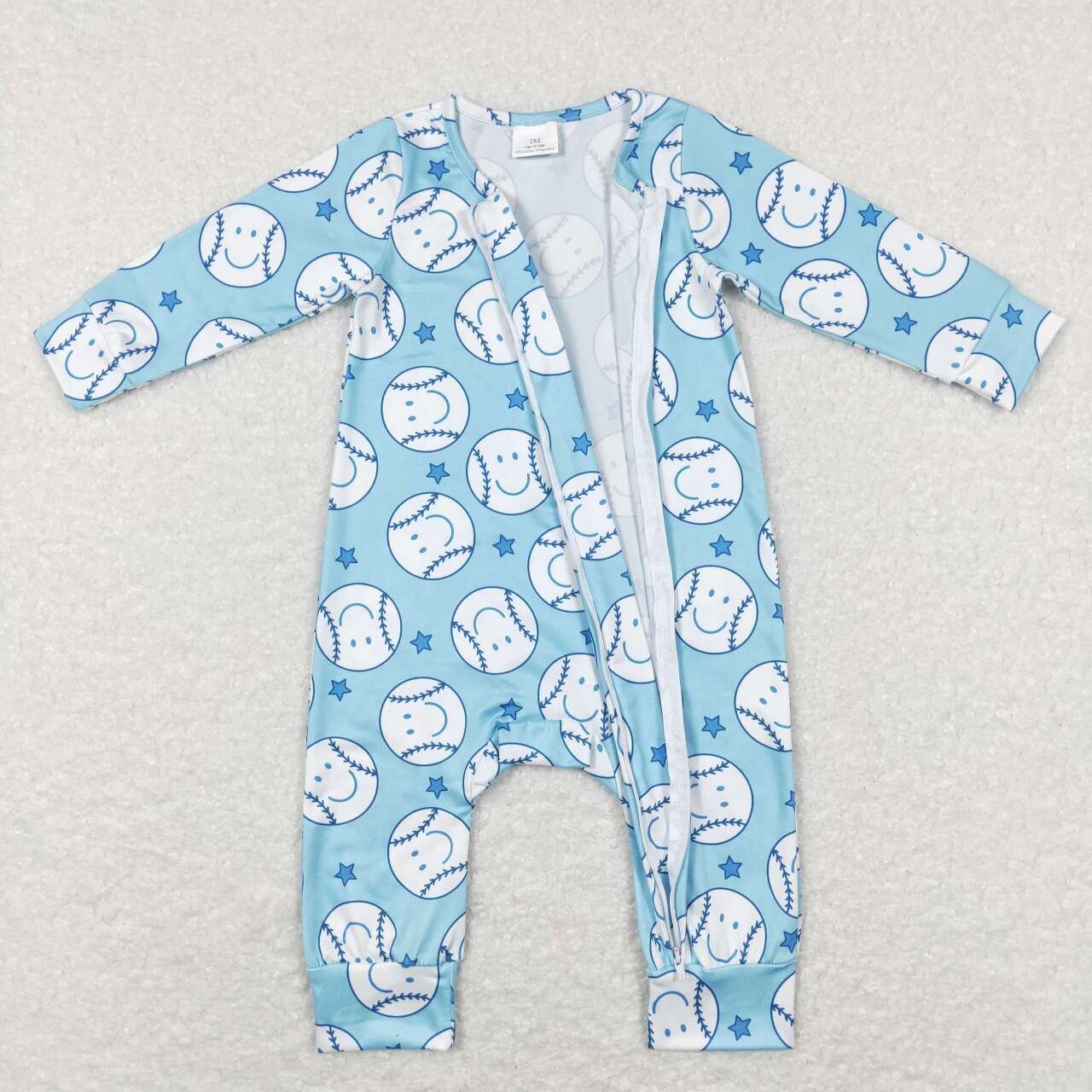 LR0824 Baseball blue long sleeve boys zipper romper